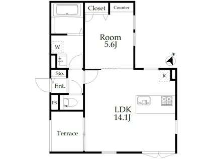 コート豊玉北B棟(1LDK/1階)の間取り写真