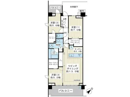 プラウド新浦安パークマリーナ(3LDK/3階)の間取り写真