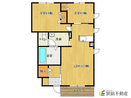アンソレイユ二日市東E棟(2LDK/1階)の間取り写真
