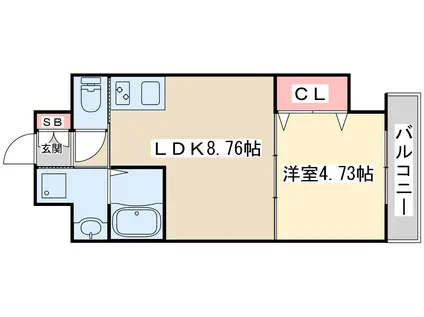ハル江坂ヒガシ(1LDK/3階)の間取り写真