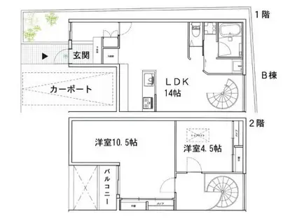 代官山メゾネット(2LDK/1階)の間取り写真