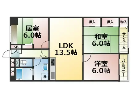 /今里コーポ(3LDK/3階)の間取り写真