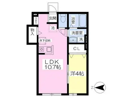 プラスリバーII(1LDK/1階)の間取り写真