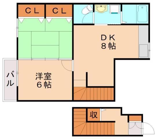 レフィナード 木屋瀬(2DK/2階)の間取り写真