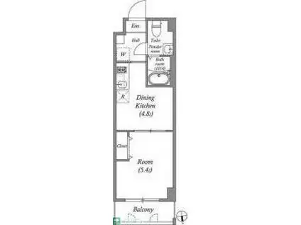 ペアパレス六町環七北通(1DK/1階)の間取り写真