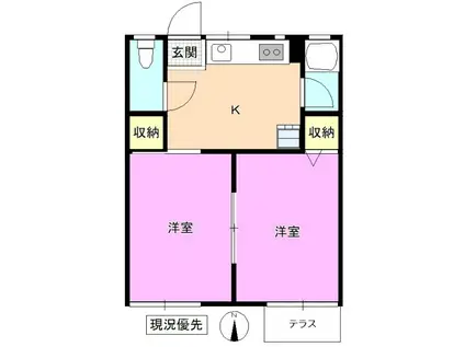 コーポ田中B(2K/2階)の間取り写真