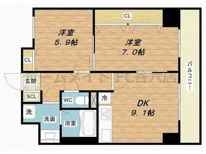 グランデュール林寺(2LDK/9階)の間取り写真