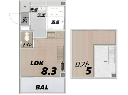 CUBE南塚口II(1DK/1階)の間取り写真