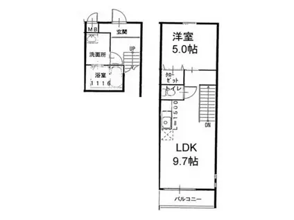 フジパレス谷町A棟(1LDK/2階)の間取り写真