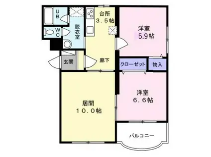 ヒーローマンション旭ヶ浦(3K/1階)の間取り写真