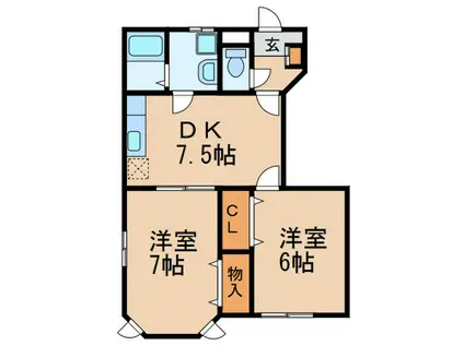 ミルト二アB(2DK/1階)の間取り写真