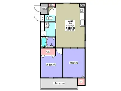 クリエオーレ新鴻池町(2LDK/3階)の間取り写真