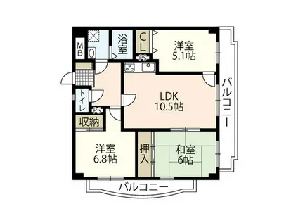 パール西広島(3LDK/3階)の間取り写真