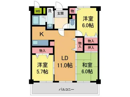 シャンドフルール(3LDK/3階)の間取り写真