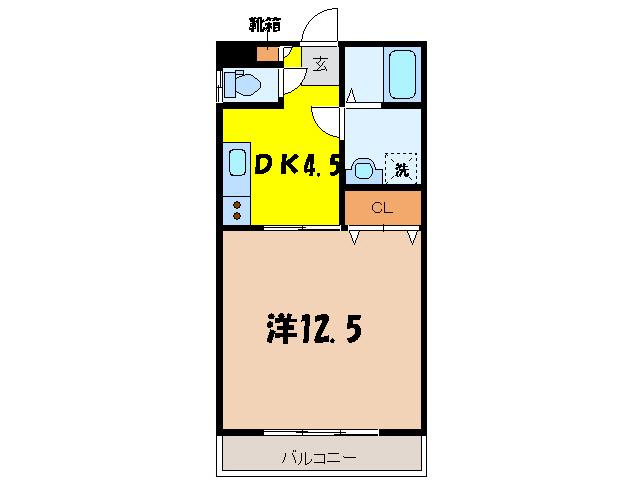 ウィングヴィラ枝野B棟(1DK/2階)の間取り写真