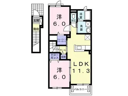 リーベンスヴュルディヒ(2LDK/2階)の間取り写真