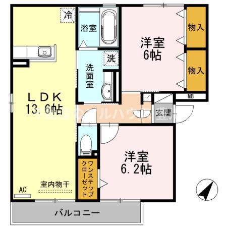 リバーサイド中部B(2LDK/3階)の間取り写真