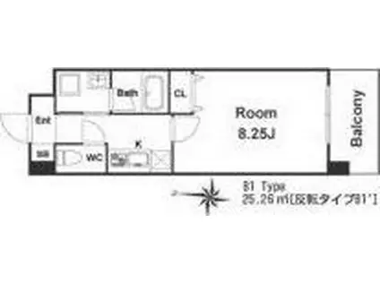 カサルテ吹田青葉丘(1K/5階)の間取り写真