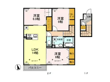 シュエット B(3LDK/2階)の間取り写真