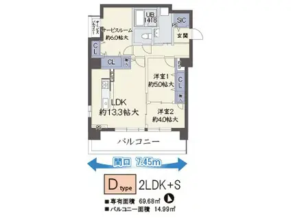 ユープテリア天王寺(2SLDK/3階)の間取り写真