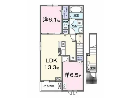 クラールII B(2LDK/2階)の間取り写真