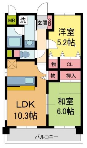 ソシオ西宮(2LDK/2階)の間取り写真
