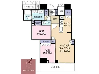 ジオタワー大阪十三(2LDK/23階)の間取り写真