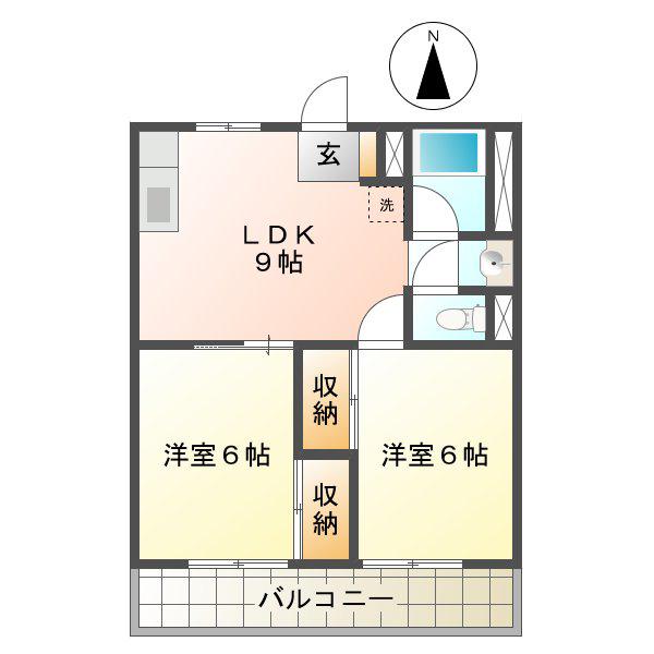 津INCOURT練木(2LDK/2階)の間取り写真