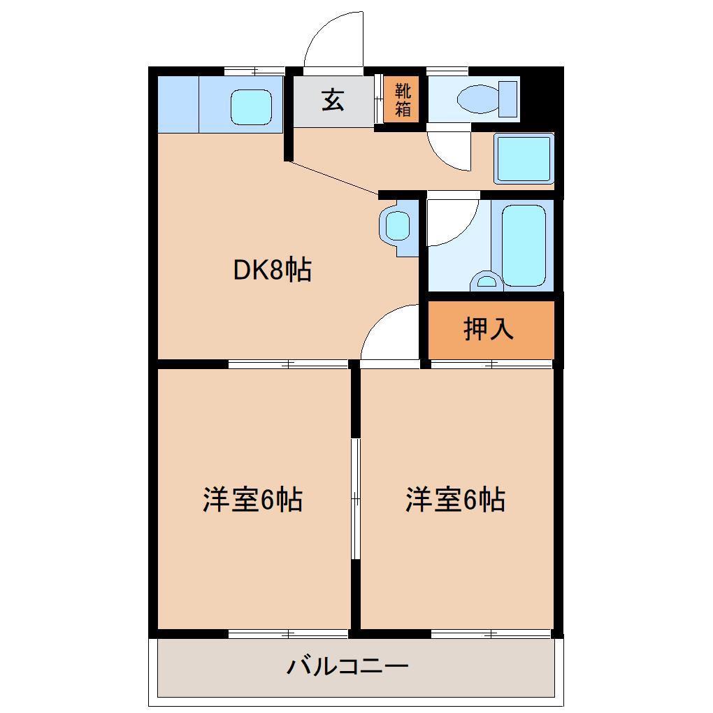 ハイツブライト(2DK/1階)の間取り写真