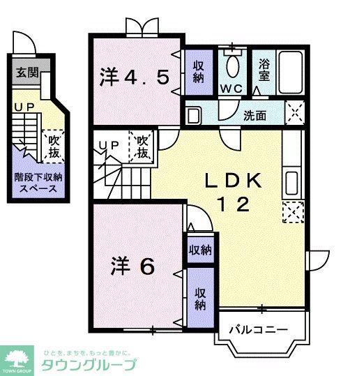 ペイトン・プレイス A(2LDK/2階)の間取り写真