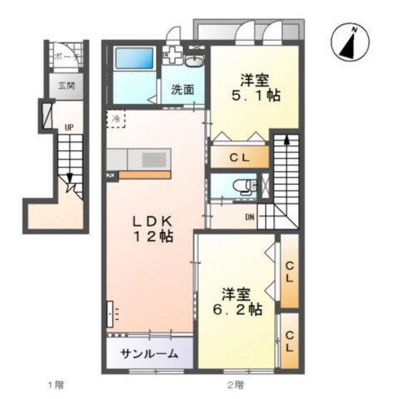 フレア・ルミエール(2LDK/2階)の間取り写真
