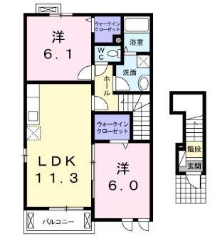 メゾン・城ノ下B(2LDK/2階)の間取り写真