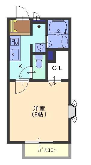 ソレジオ対中(1K/1階)の間取り写真