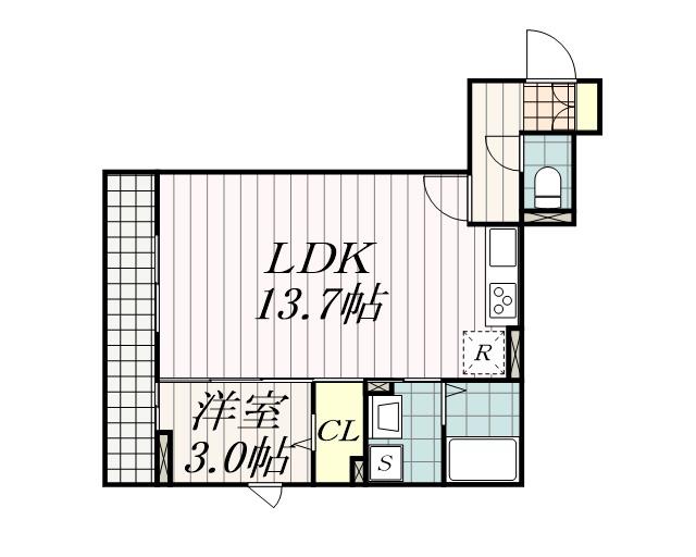 クレアシオン弁天(1LDK/1階)の間取り写真