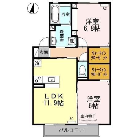 ハルブラッサム富の原 B棟(2LDK/2階)の間取り写真