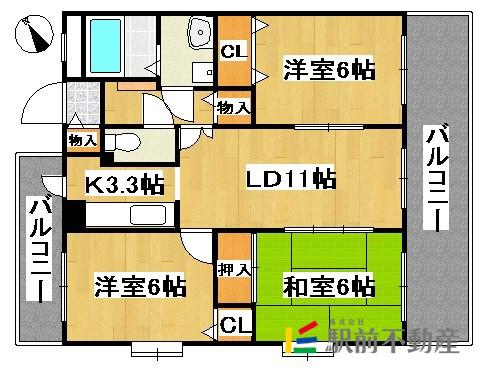 コンフォート博多南(3LDK/3階)の間取り写真