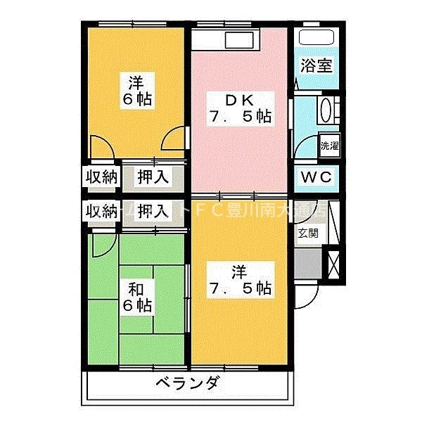 ウイングコート叶(3DK/1階)の間取り写真