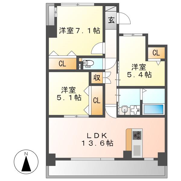 プログレッソ花の木(3LDK/2階)の間取り写真