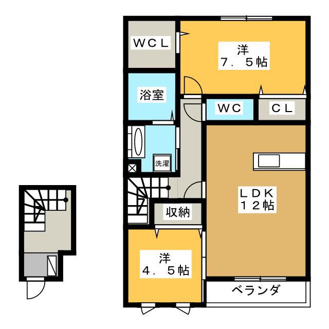 ウィンクルム(2LDK/2階)の間取り写真