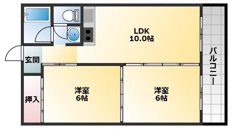 藤ヶ丘ハイツ(2LDK/3階)の間取り写真