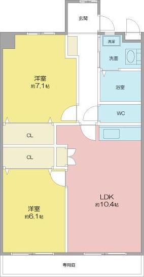 カーロ小坂(2LDK/1階)の間取り写真