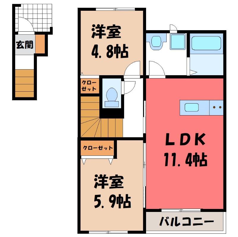 ブランカ ビィータ(2LDK/2階)の間取り写真