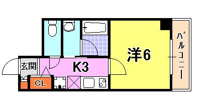 クオーレ三宮弐番館(1K/8階)の間取り写真