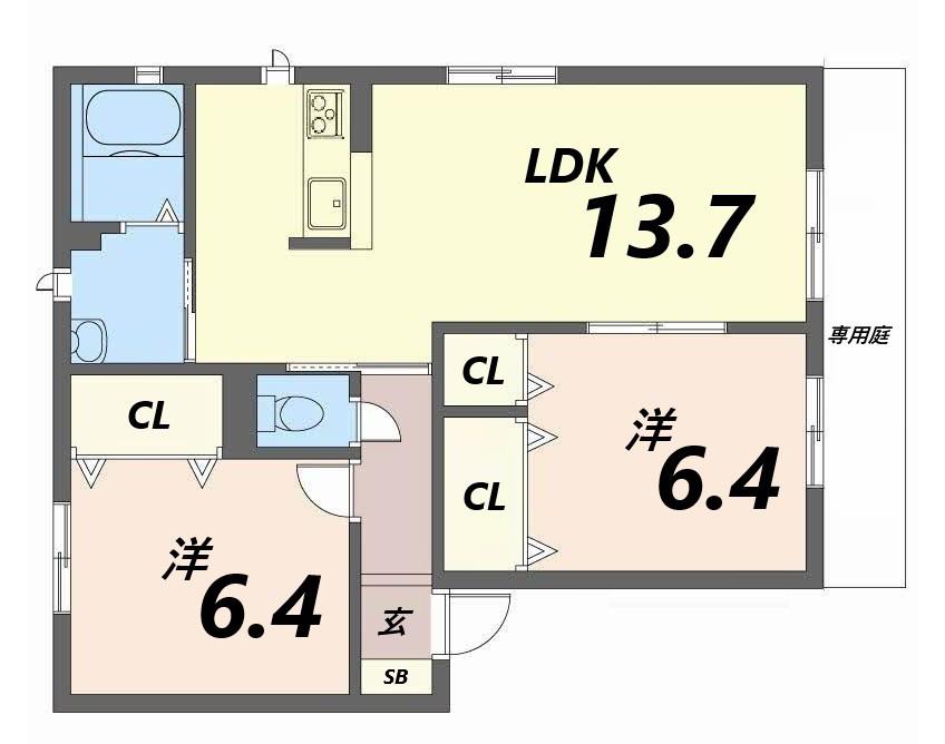 CASA BELLA NOZATO C棟(2LDK/1階)の間取り写真