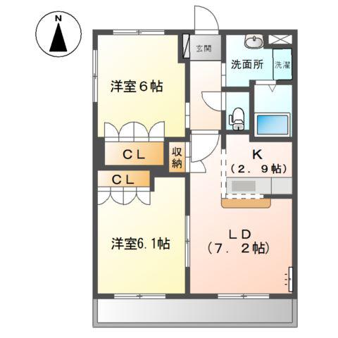 グランディール猪爪 II(2LDK/2階)の間取り写真