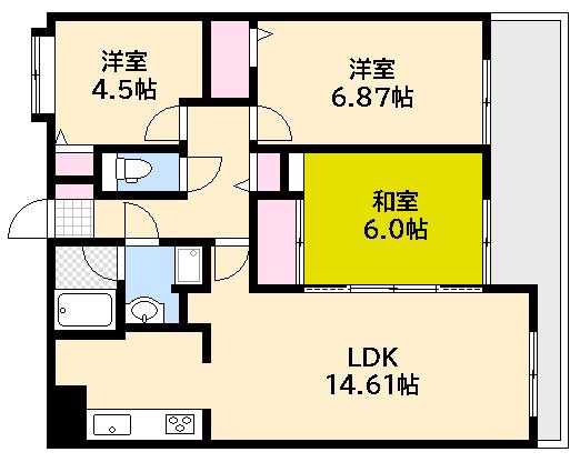 ロイヤルクリスタル井口(3LDK/7階)の間取り写真