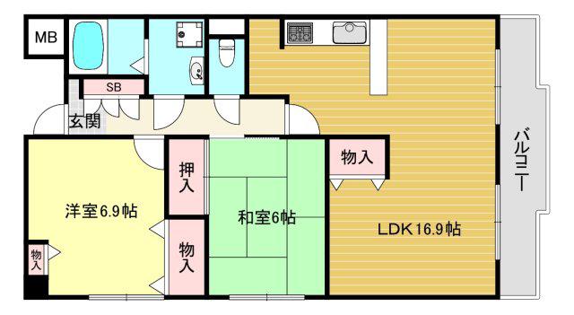 グランツOKAMOTOVII(2LDK/1階)の間取り写真