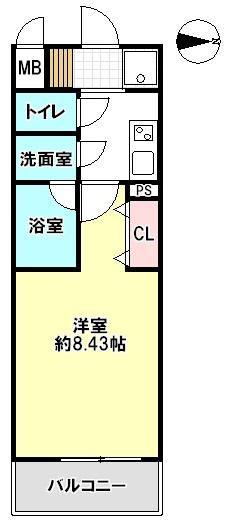 茅ヶ崎 フェリックスコート 長尾(1K/4階)の間取り写真
