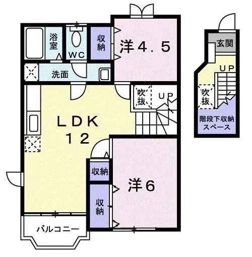 メルヴェイユーSAKURA B棟(2LDK/2階)の間取り写真