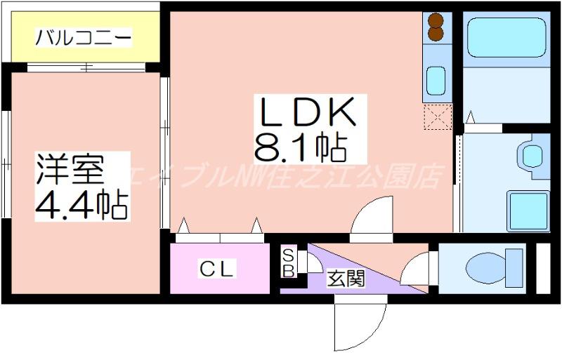 AIA難波南(1LDK/4階)の間取り写真